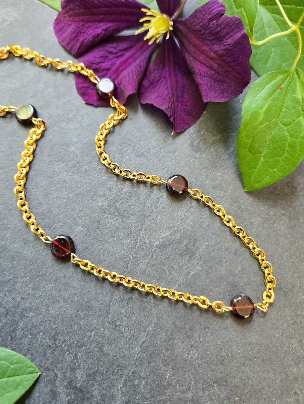 NWT Garnet 24k Gold-Plated Station Necklace